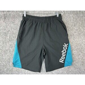 Reebok Shorts Men's Size Medium Black Blue Pull On Basketball Shorts Pockets